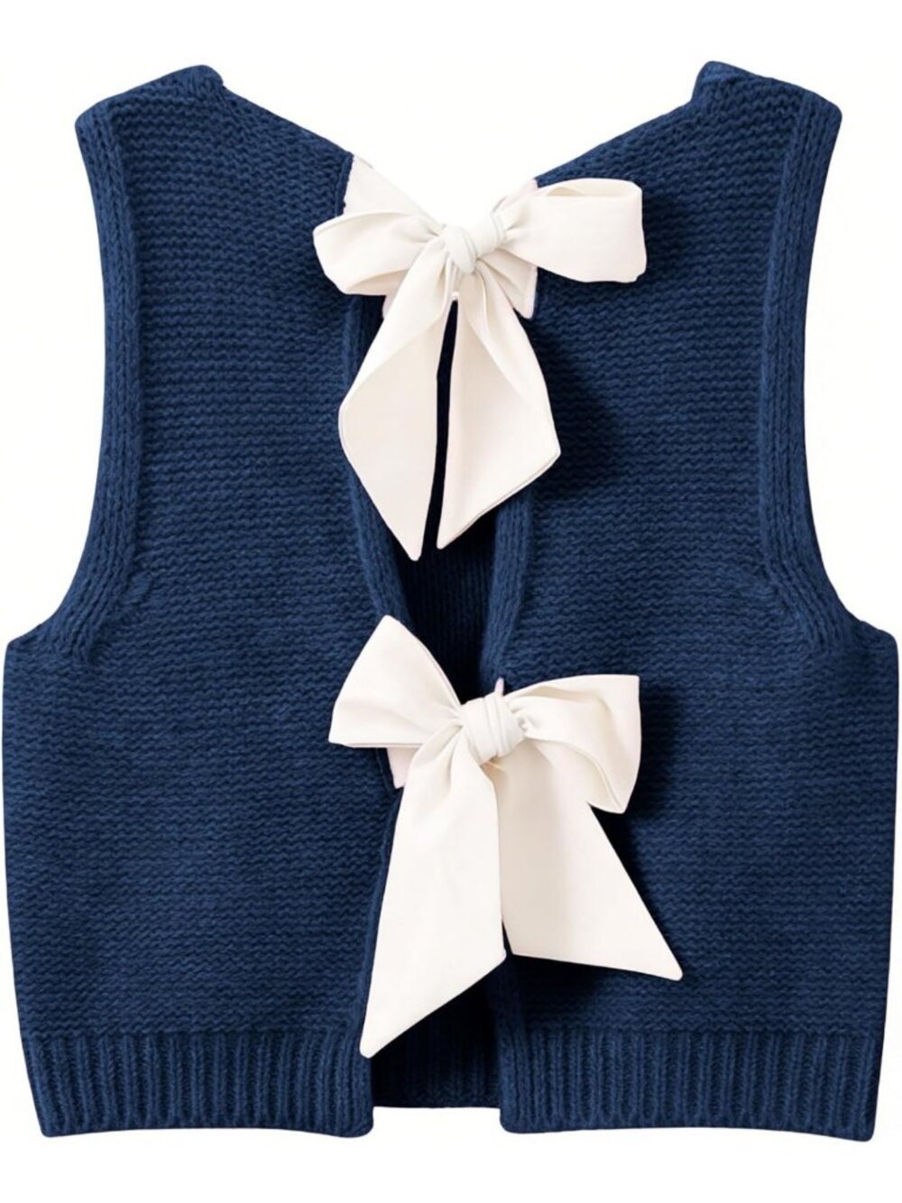 Summer Knit Sweater Vest Top - Casual Sleeveless Bow Tie Back Tank for Vacations